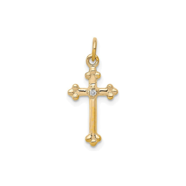 14K Small Diamond Budded Cross Pendant-Embark Fine Jewelry