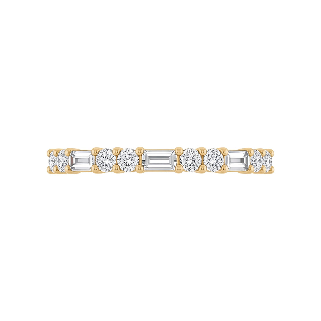 14K Straight Baguette &amp; Double Round Diamond Anniversary Band – 14K Yellow Gold – Front View