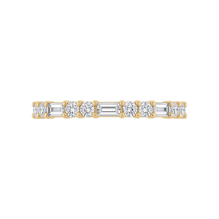 14K Straight Baguette &amp; Double Round Diamond Anniversary Band – 14K Yellow Gold – Front View