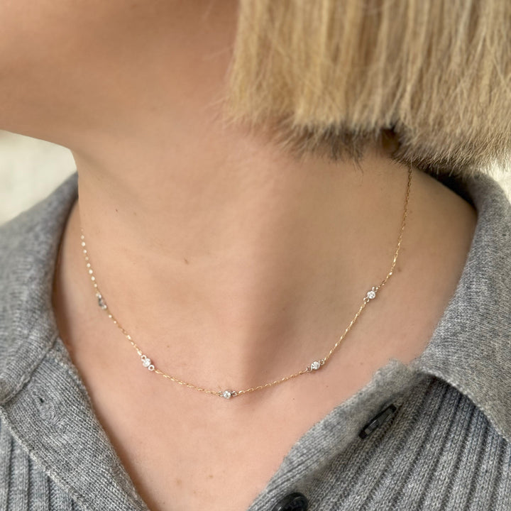 14K Two-Tone Bezel Diamond Station Necklace-Embark Fine Jewelry