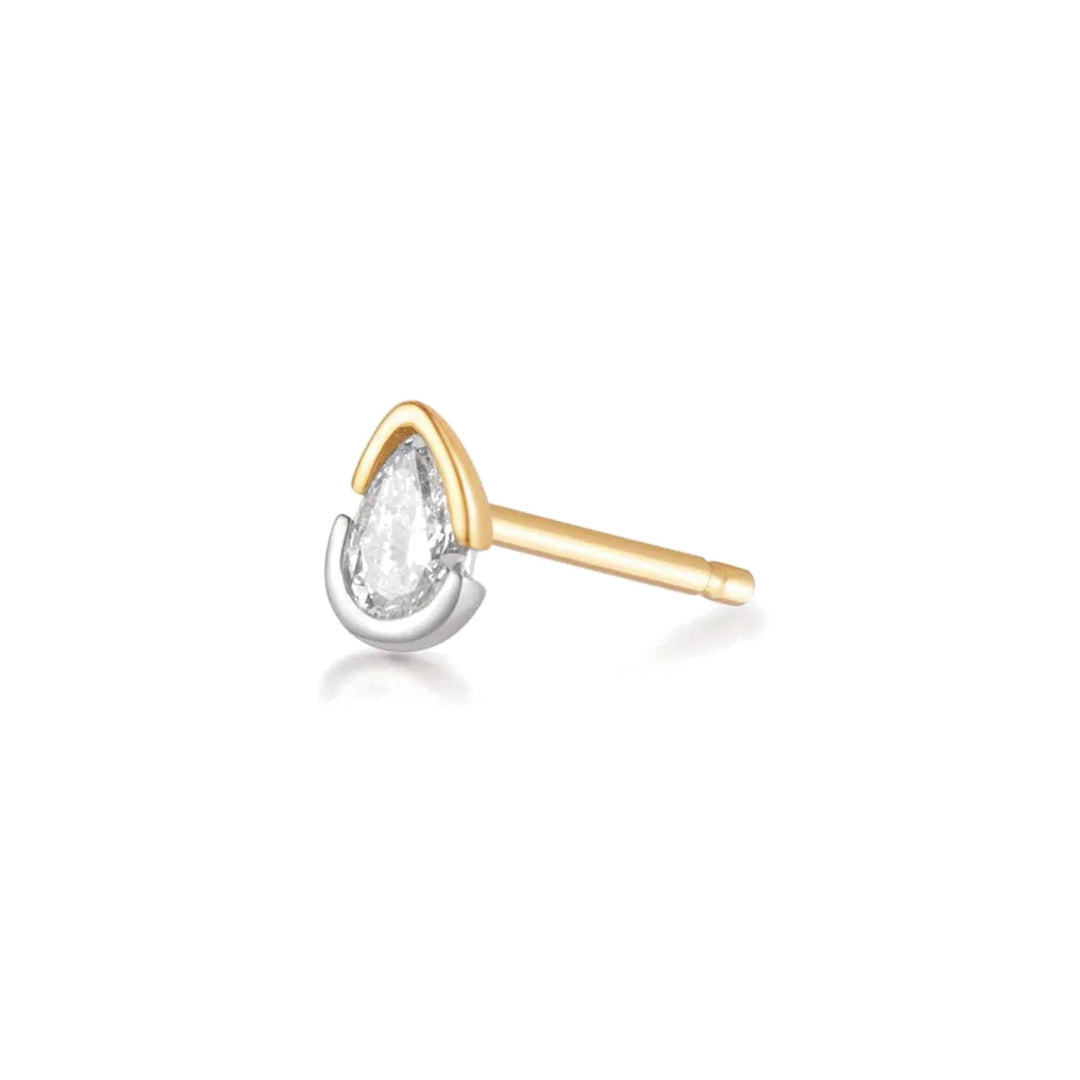 14K Two-Tone Bezel Pear Diamond Stud-Embark Fine Jewelry