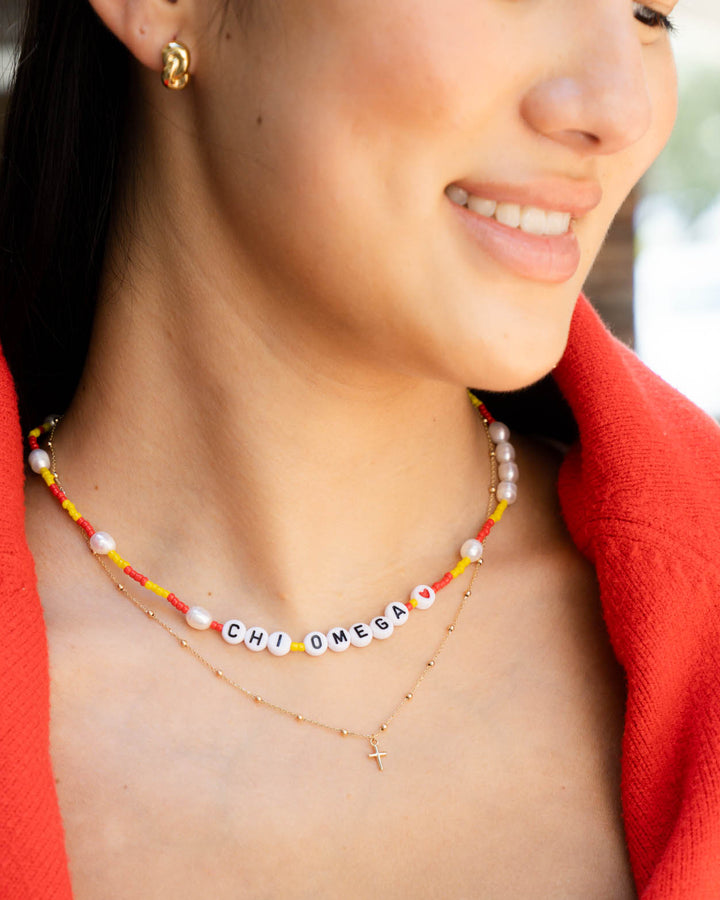 14K Beaded Cross Necklace