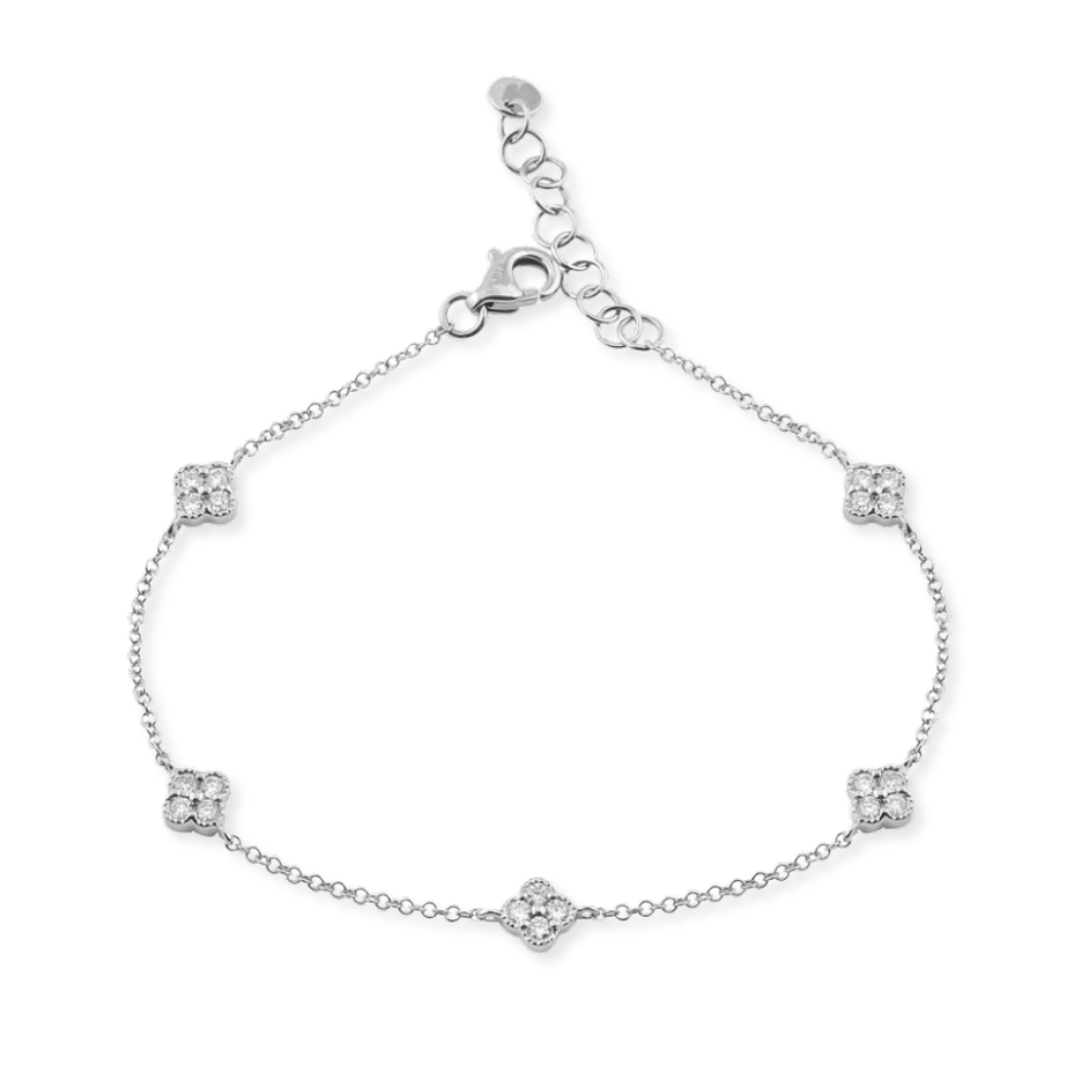 14K Diamond Clover Station Bracelet