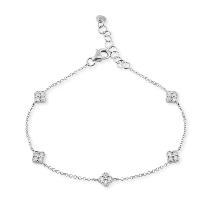 14K Diamond Clover Station Bracelet