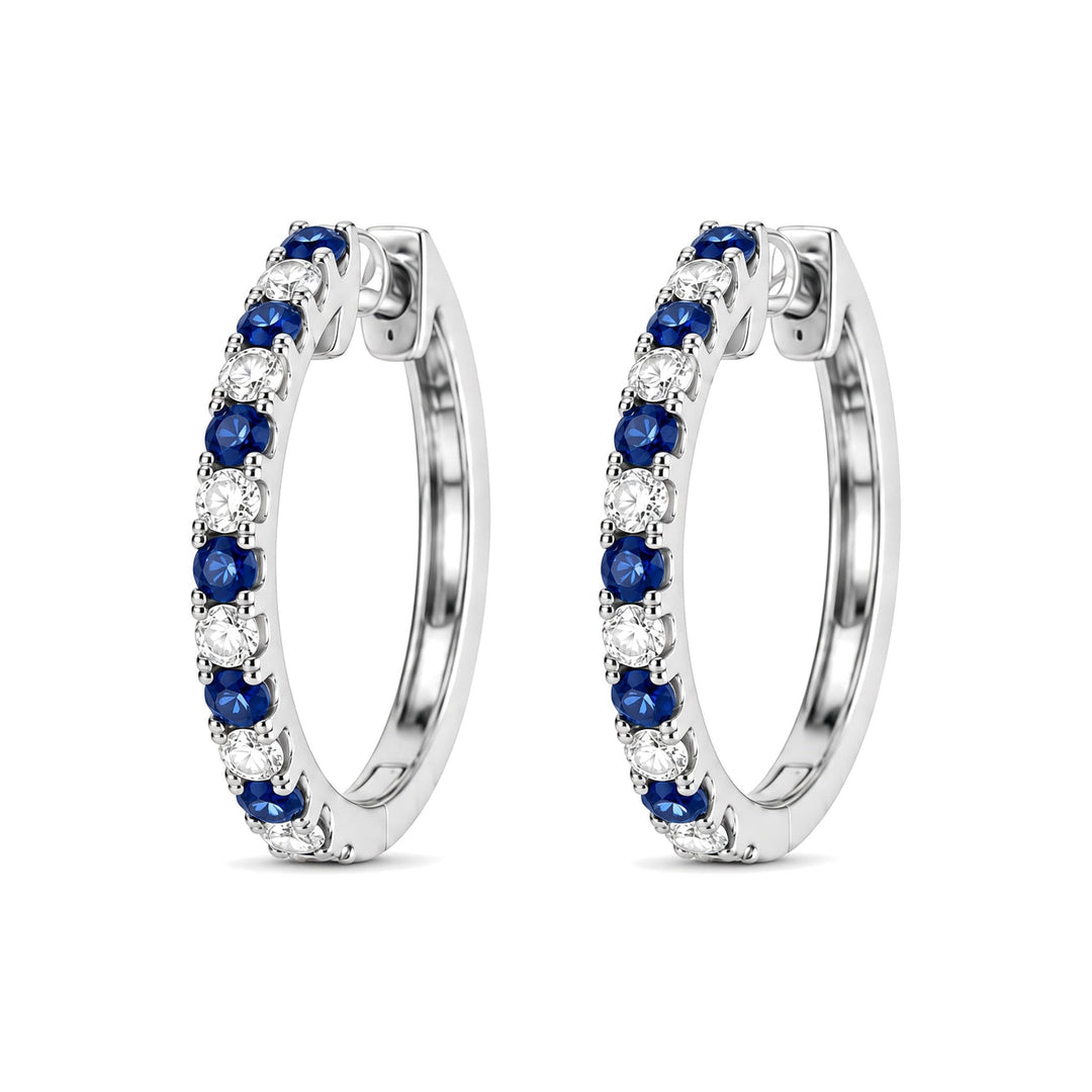 14KW 0.21 CTW Alternating Blue Sapphire &amp; Natural Diamond Huggies
