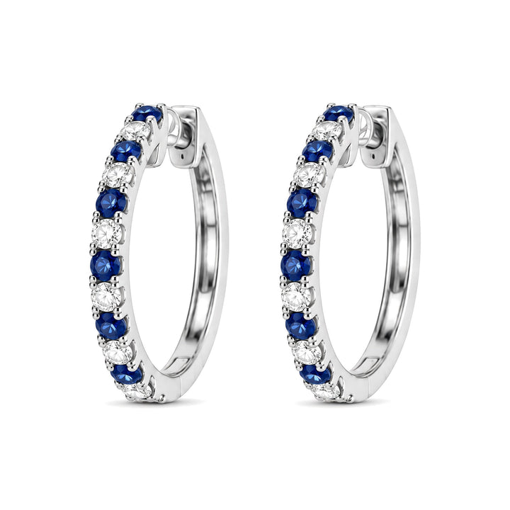 14KW 0.21 CTW Alternating Blue Sapphire &amp; Natural Diamond Huggies
