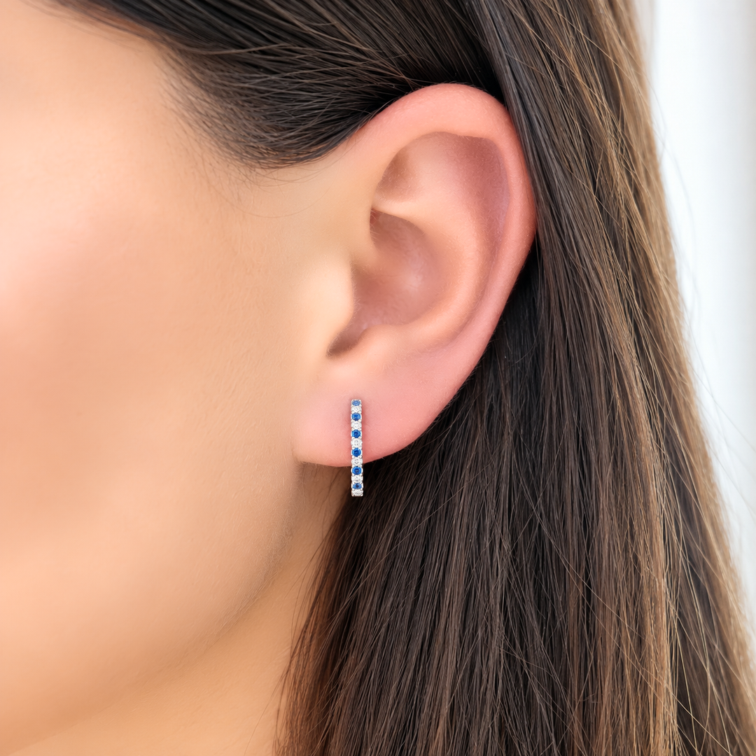 14KW 0.21 CTW Alternating Blue Sapphire &amp; Natural Diamond Huggies