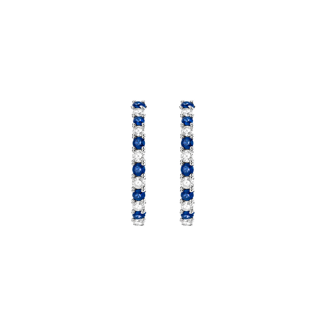 14KW 0.21 CTW Alternating Blue Sapphire &amp; Natural Diamond Huggies Pair Front View-Embark Fine Jewelry