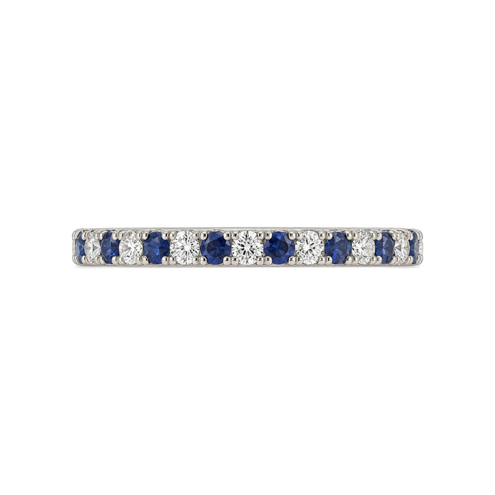 14KW 0.42 CTW Alternating Blue Sapphire &amp; Natural Diamond Petite Band – 14K White Gold – Front View