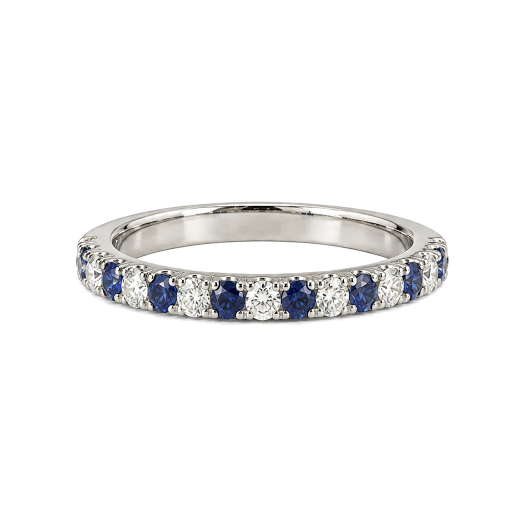 14KW 0.42 CTW Alternating Blue Sapphire &amp; Natural Diamond Petite Band