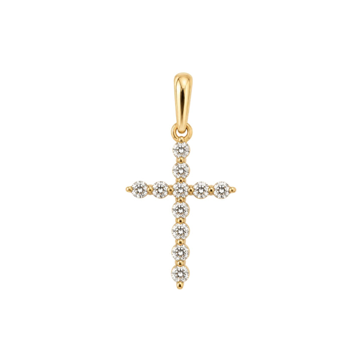 14KY 0.15 CTW Round Natural Diamond Cross Charm Front View-Embark Fine Jewelry