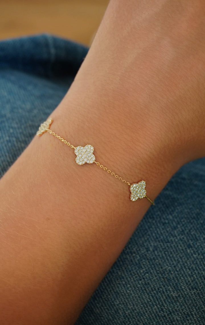 14KY 0.81 CTW Diamond Clover Station Chain Bracelet On Model-Embark Fine Jewelry