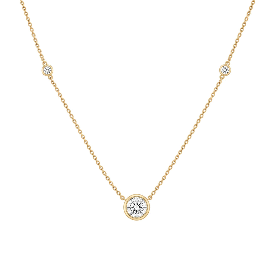 14KY 1.20 CTW Lab Grown Diamond Bezel Solitaire &amp; Station Necklace Front View-Embark Fine Jewelry