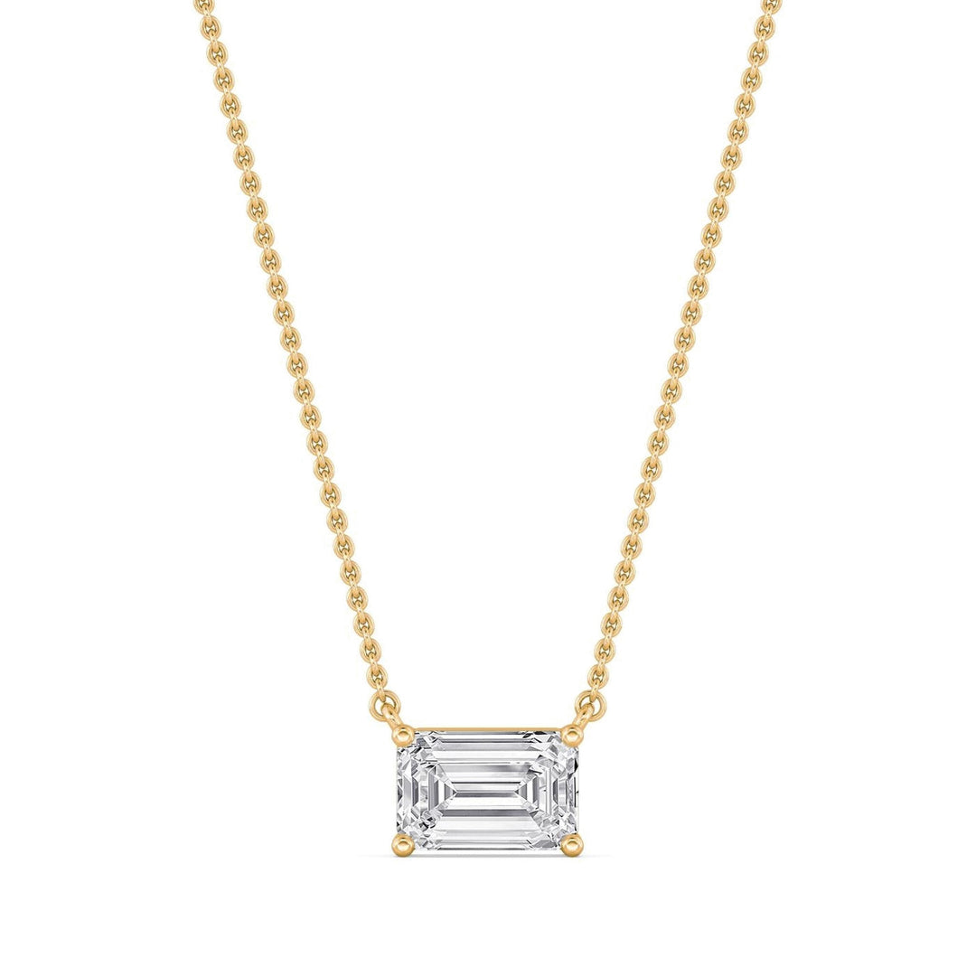 14K Lab Grown Emerald Solitaire Diamond Necklace 14KY 1.50 CTW Front View-Embark Fine Jewelry