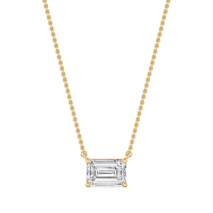 14K Lab Grown Emerald Solitaire Diamond Necklace 14KY 1.50 CTW Front View-Embark Fine Jewelry
