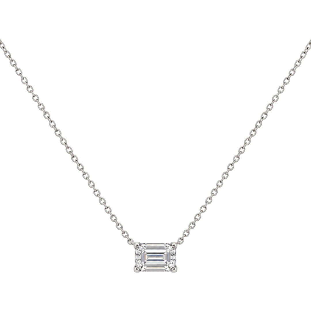14K Lab Grown Emerald Solitaire Diamond Necklace 14KW 1.00 CTW Alternate View-Embark Fine Jewelry