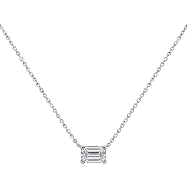 14K Lab Grown Emerald Solitaire Diamond Necklace 14KW 1.00 CTW Alternate View-Embark Fine Jewelry