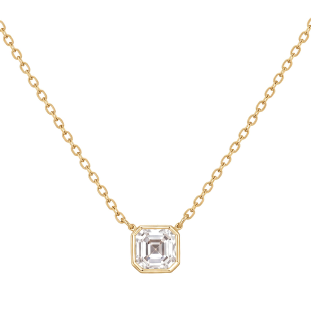 14KY Lab Grown Asscher-Cut Bezel Diamond Necklace Front View-Embark Fine Jewelry