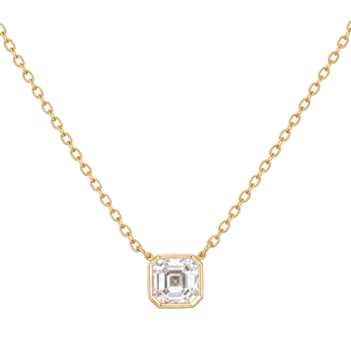 14KY Lab Grown Asscher-Cut Bezel Diamond Necklace Front View-Embark Fine Jewelry