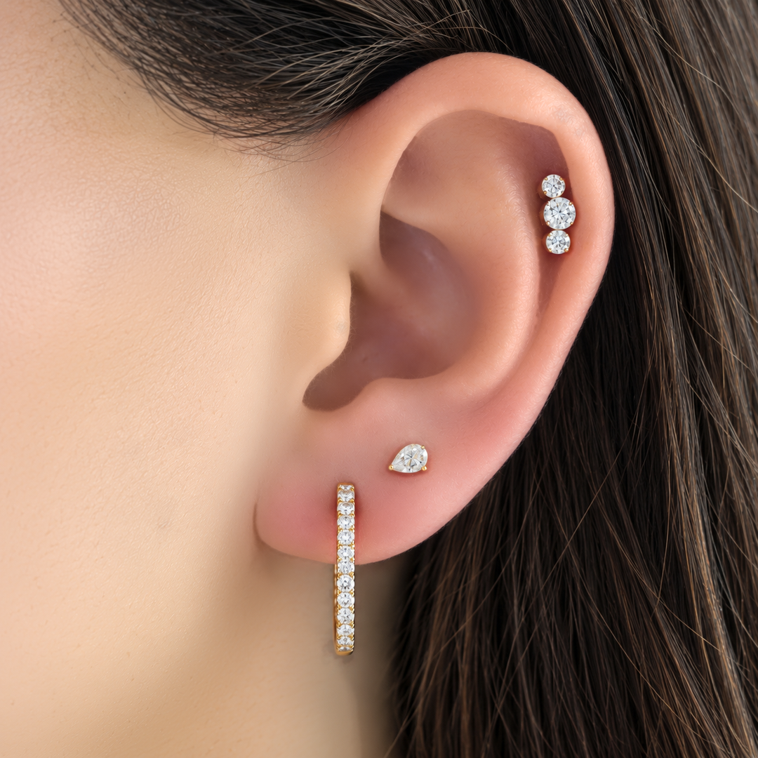 14KY 1 CTW Lab Grown Diamond Inside Outside Hoops On Ear-Embark Fine Jewelry
