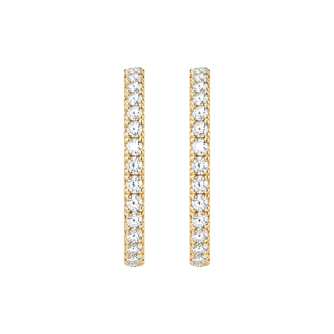 14KY 1 CTW Lab Grown Diamond Inside Outside Hoops Pair Front View-Embark Fine Jewelry