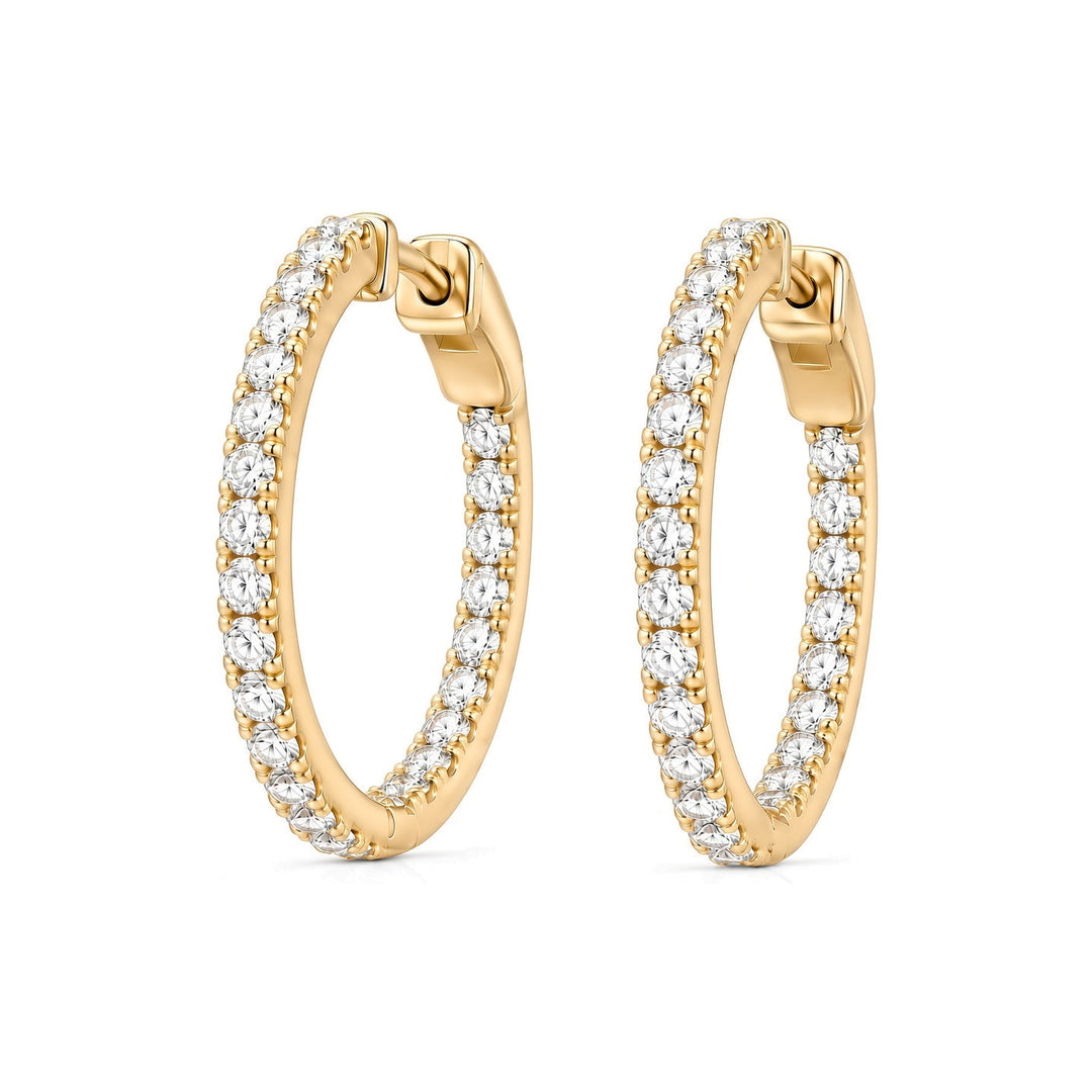 14KY 1 CTW Lab Grown Diamond Inside Outside Hoops Angled View-Embark Fine Jewelry