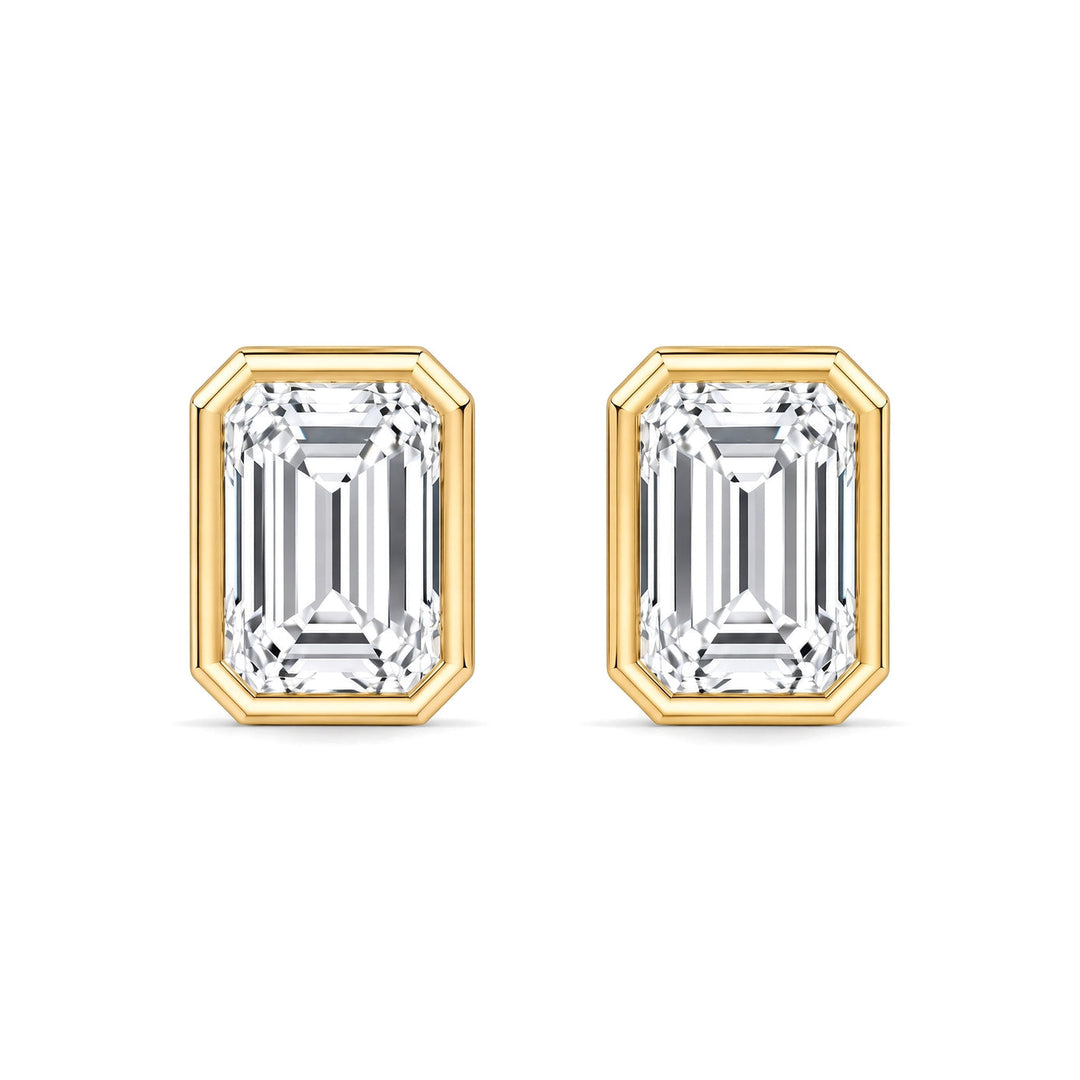 14KY 3.25 CTW Lab Grown Diamond Emerald Bezel Earrings