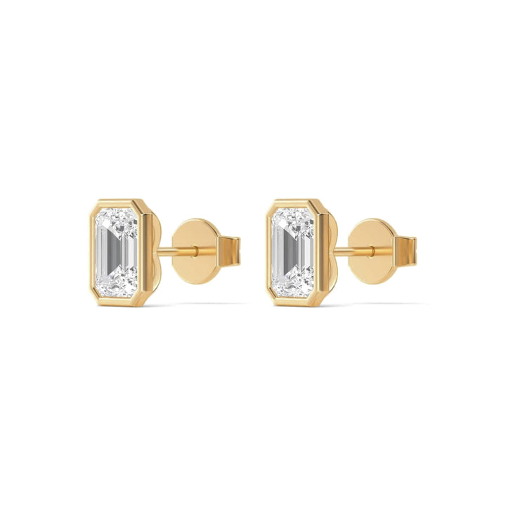 14KY 3.25 CTW Lab Grown Diamond Emerald Bezel Earrings