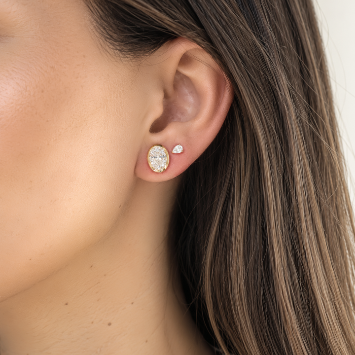 14KY 3.00 CTW Lab Grown Diamond Oval Bezel Earrings