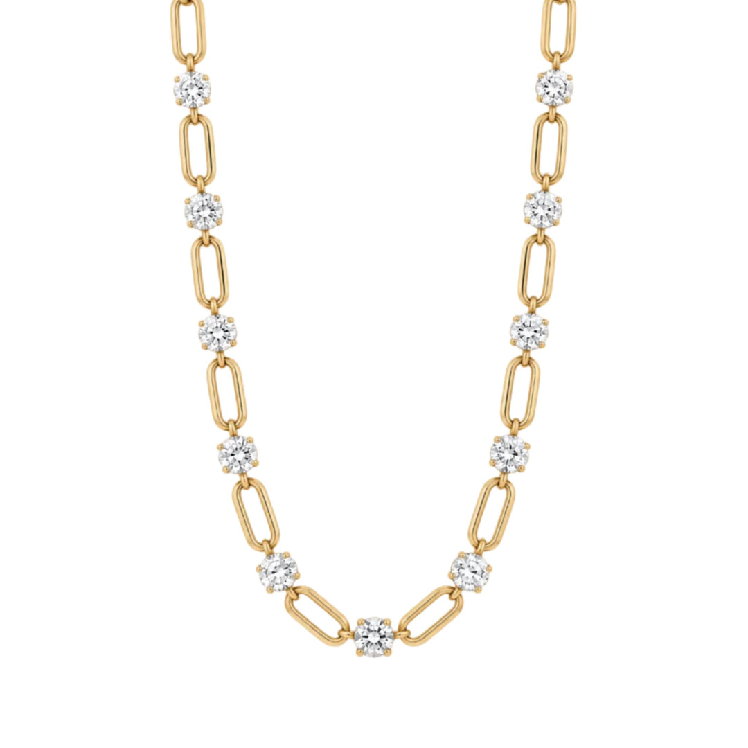 14KY 4.33 CTW Lab Grown Diamond Station Paperclip Necklace Front View-Embark Fine Jewelry