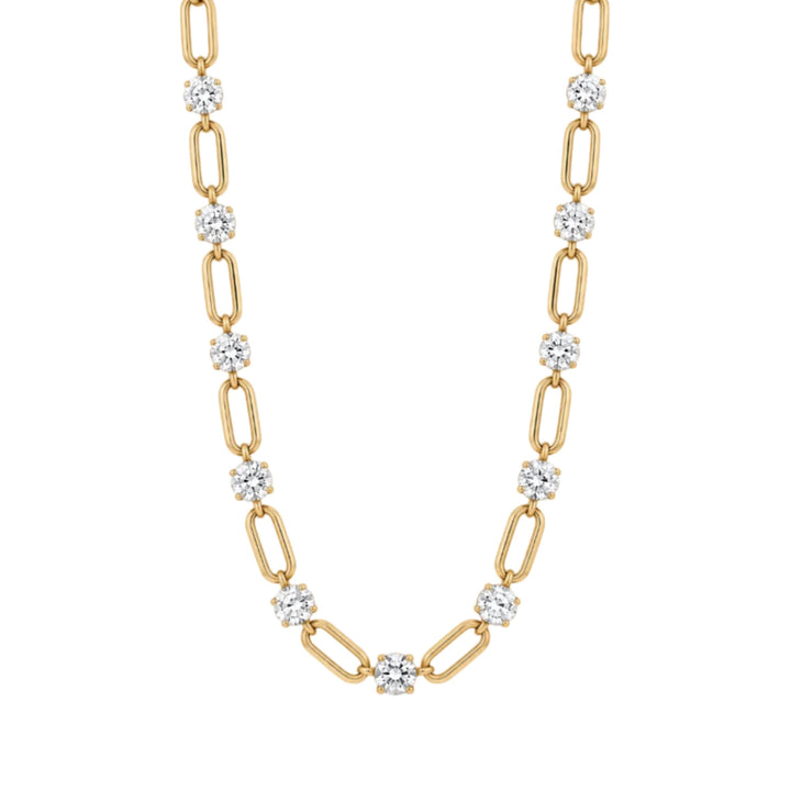 14KY 4.33 CTW Lab Grown Diamond Station Paperclip Necklace Front View-Embark Fine Jewelry