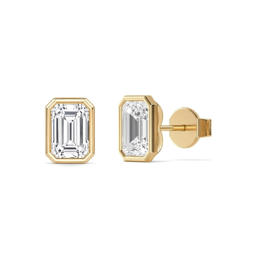 14KY 3.25 CTW Lab Grown Diamond Emerald Bezel Earrings