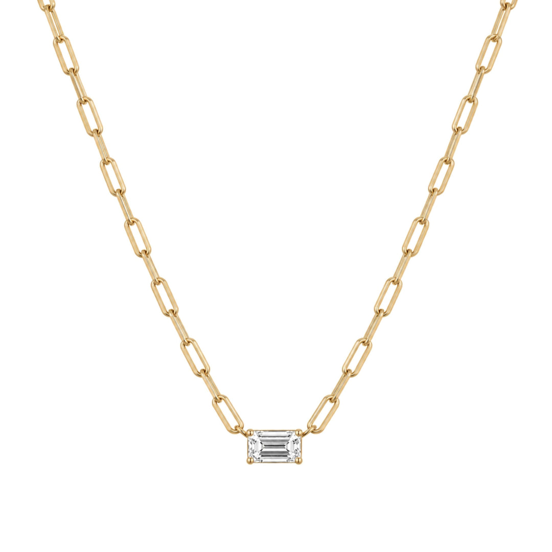 14KY Emerald-Cut Diamond Paperclip Chain Necklace 0.31 CTW Front View-Embark Fine Jewelry