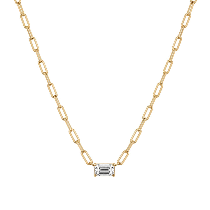 14KY Emerald-Cut Diamond Paperclip Chain Necklace 0.31 CTW Front View-Embark Fine Jewelry
