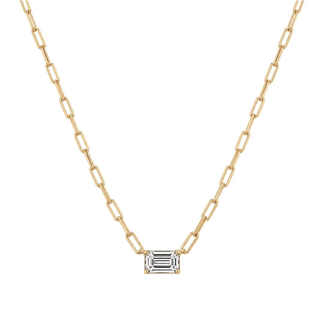 14KY Emerald-Cut Diamond Paperclip Chain Necklace 1.01 CTW Alternate View-Embark Fine Jewelry