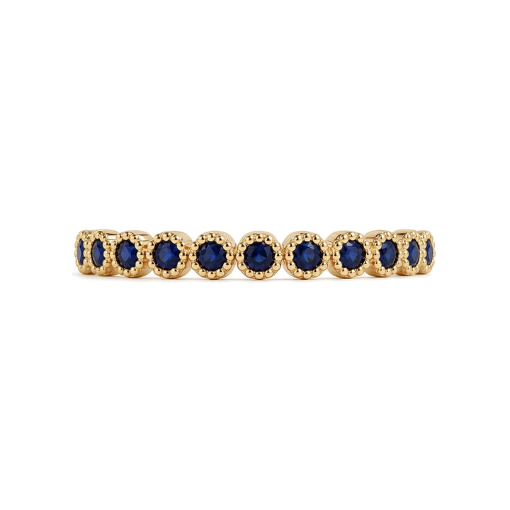 14KY Lab Grown Round Blue Sapphire Milgrain Ring – 14K Yellow Gold – Front View