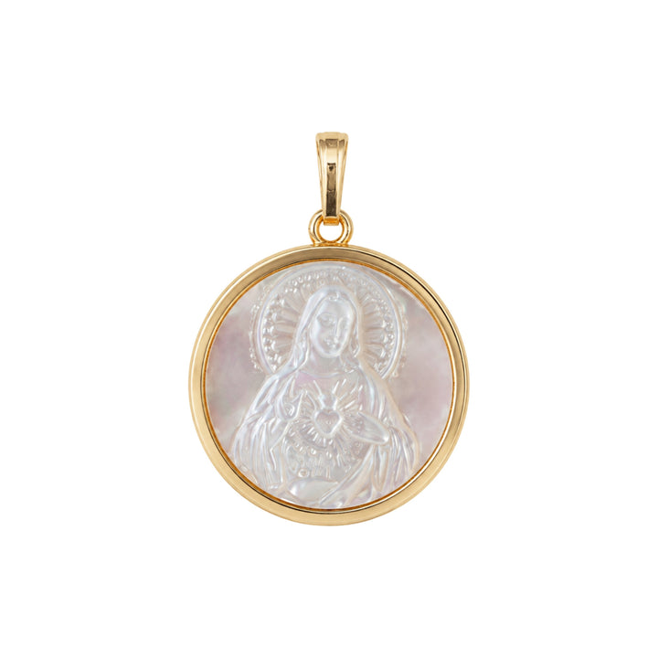 14KY Mother of Pearl Sacred Heart Round Medal Front View-Embark Fine Jewelry