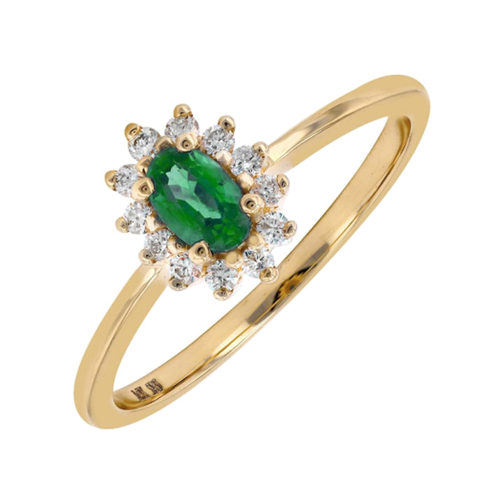 14KY Oval Emerald &amp; Diamond Halo Ring – 14K Yellow Gold – Alternate View