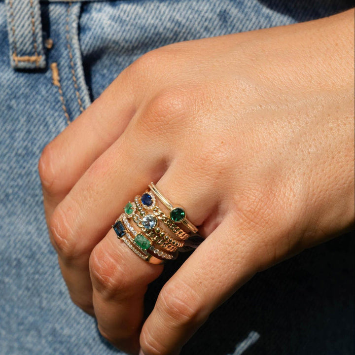 14KY Oval Gemstone &amp; Diamond Braided Ring – On Hand