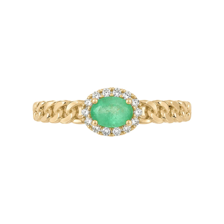 14KY Oval Gemstone &amp; Diamond Braided Ring – 14K Yellow Gold – Front