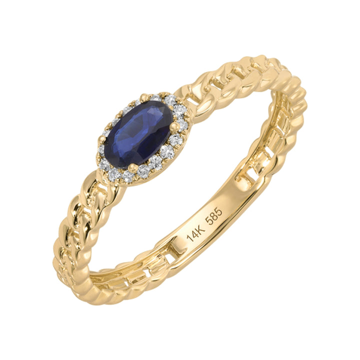 14KY Oval Gemstone &amp; Diamond Braided Ring – 14K Yellow Gold – Alternate View