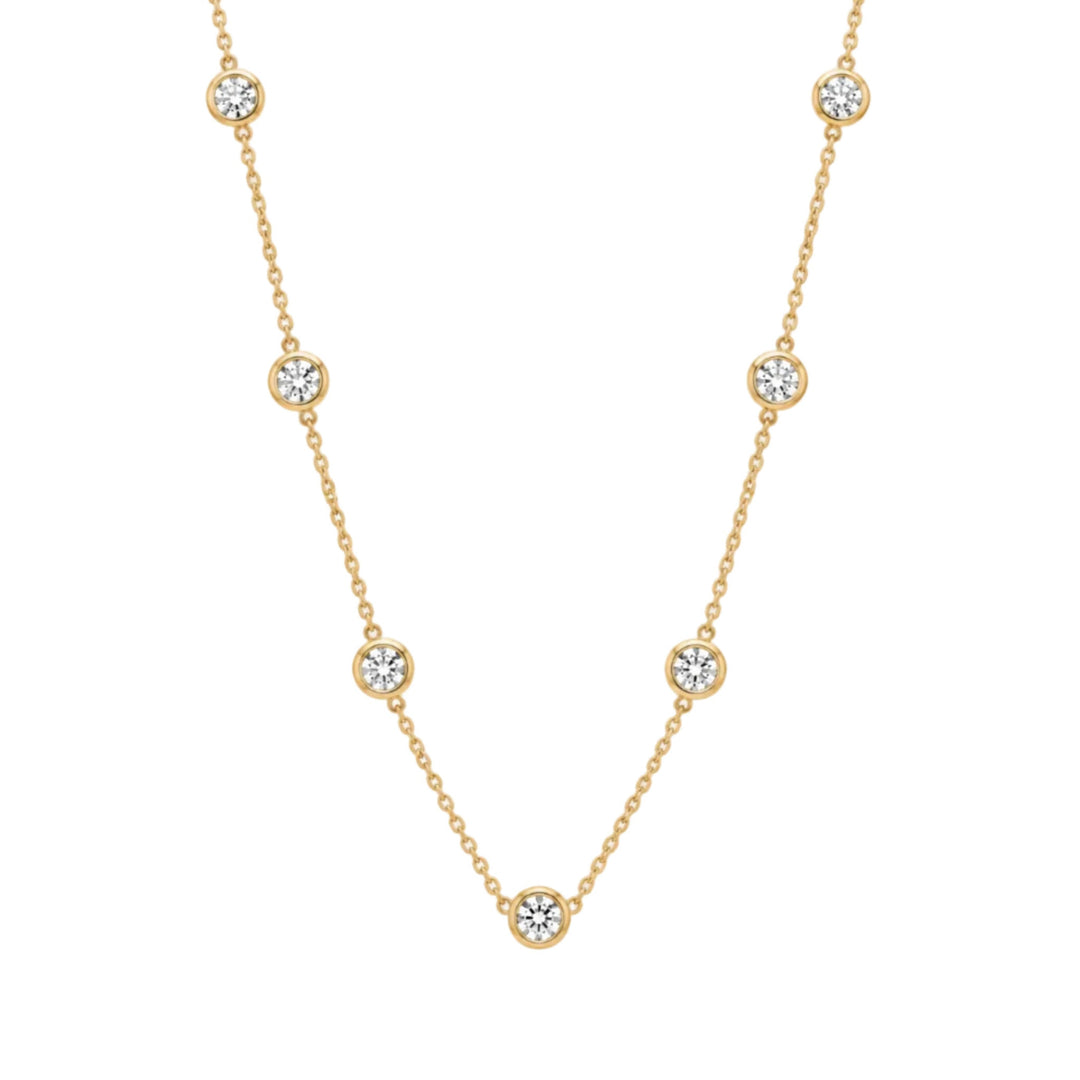 14KY 2 CTW Round Bezel Diamond Station Necklace Front View-Embark Fine Jewelry