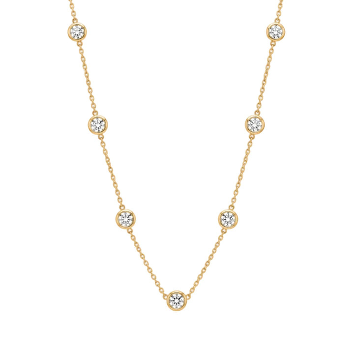 14KY 2 CTW Round Bezel Diamond Station Necklace Front View-Embark Fine Jewelry