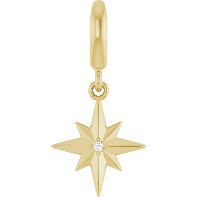 14K Round Natural Diamond North Star Charm
