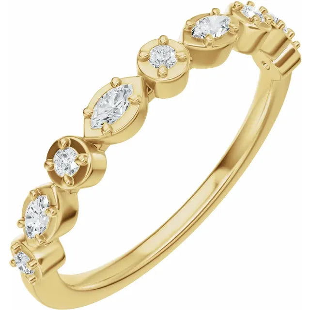 14KY 1/4 CTW Lab Grown Round &amp; Marquise Anniversary Band