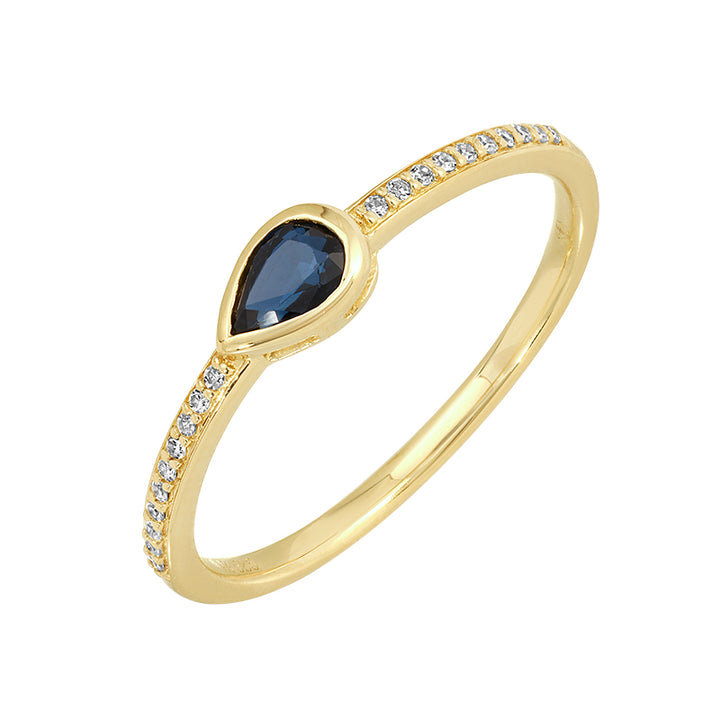 14K Pear Bezel Gemstone & Diamond Ring