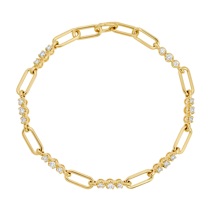 14K Diamond Trio Paperclip Bracelet