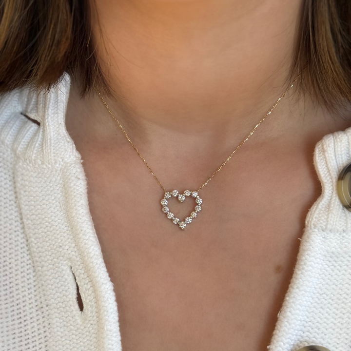 14K Two-Tone Diamond Open Heart Necklace