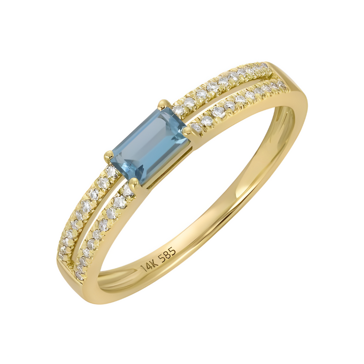 14K Gemstone & Diamond Parallel Split Shank Ring