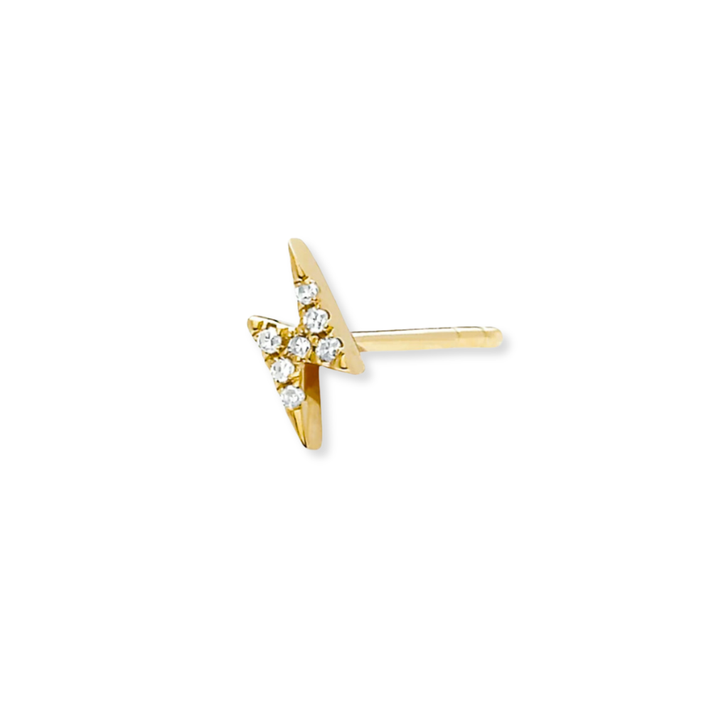 14K Natural Diamond Lightning Bolt Stud